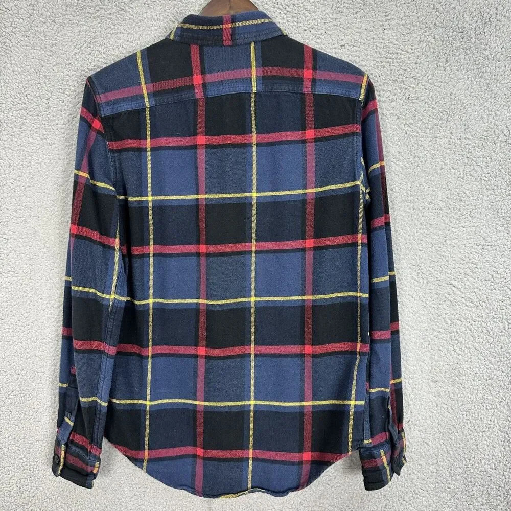 American Eagle Button Up Flannel Shirt Mens Small Blue Plaid Heritage Preppy - Picture 7 of 7
